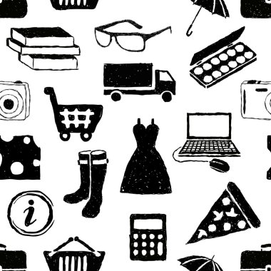 Doodle shopping seamless pattern clipart