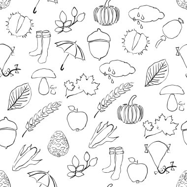 Doodle seamless pattern with autumn pictures clipart