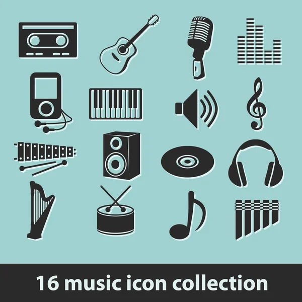 16 muziek icoon collectie — Stockvector