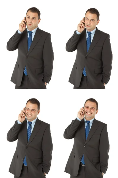 浅谈手机不同表情的商人 — 图库照片