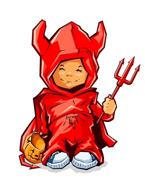 Niño en traje de demonios para Halloween — Vector de stock