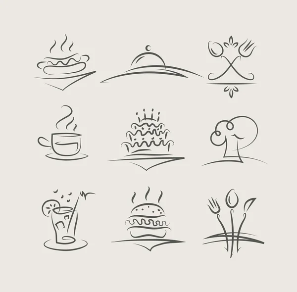 食品和餐具的矢量图标集 — 图库矢量图片