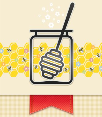 Jar with honey and spoon. food background clipart