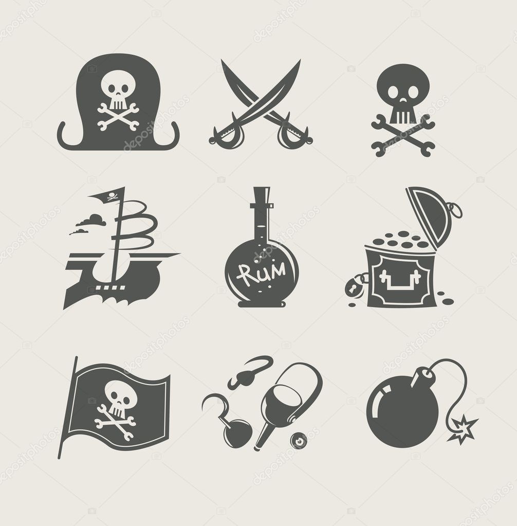 Pirates accessory set of icon