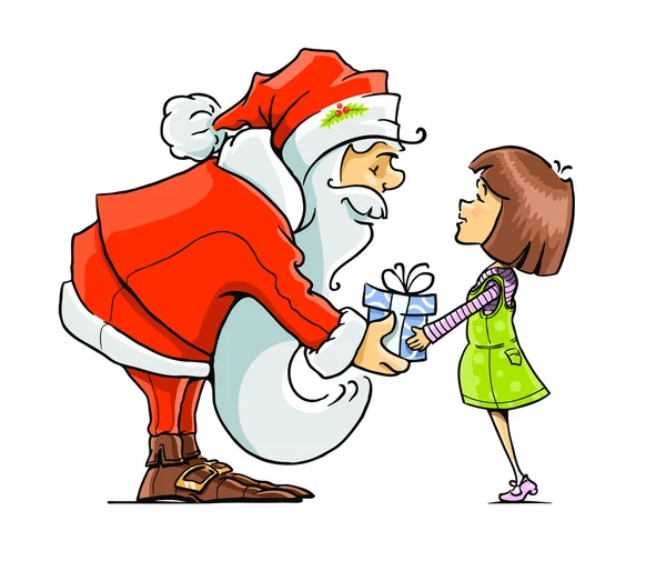 Santa Claus give gift to girl — Stock Vector