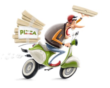 Man delivering pizza on bicycle clipart