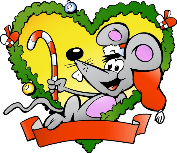 Illustrazione vettoriale disegnata a mano di un felice topo di Natale — Vettoriale Stock