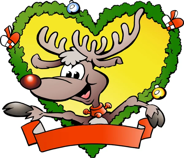 Illustrazione vettoriale disegnata a mano di una felice renna natalizia — Vettoriale Stock