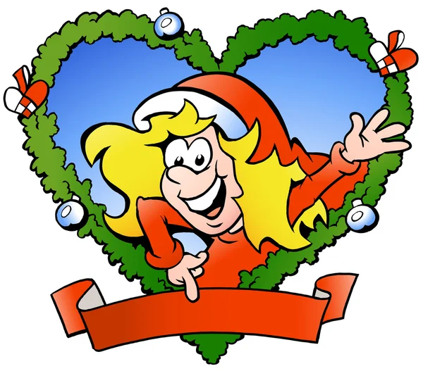 Illustration vectorielle dessinée à la main d'une heureuse fille Père Noël — Image vectorielle