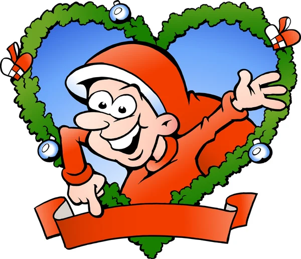 Illustration vectorielle dessinée à la main d'un garçon Père Noël heureux — Image vectorielle