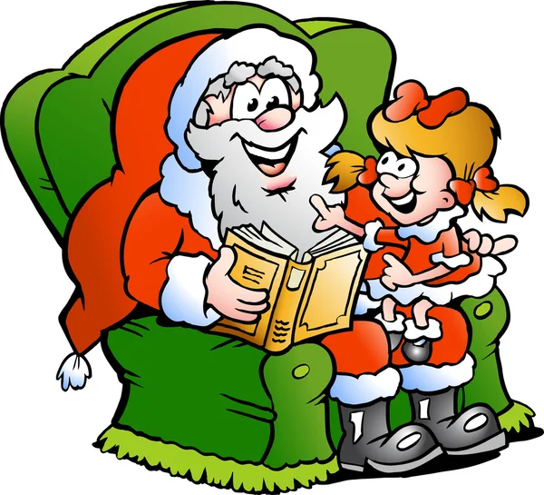 Ilustração vetorial desenhada à mão de um Papai Noel conta uma história para uma menina — Vetor de Stock