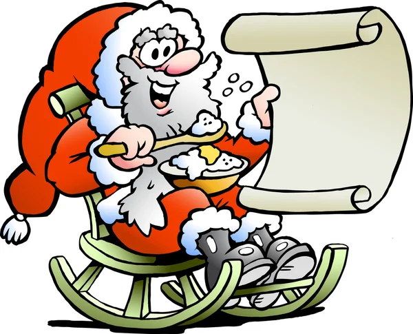 手绘矢量插画的圣诞老人看起来对他的愿望清单 — 图库矢量图片