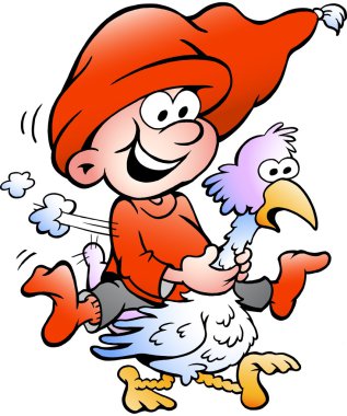 Hand-drawn Vector illustration of elf riding on a goose clipart