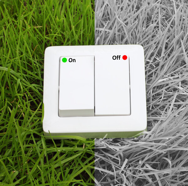 Light switch on a green grass background