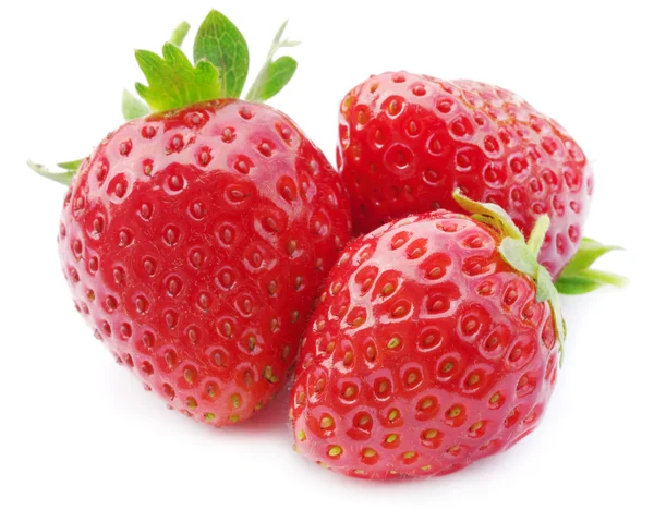 Three fresh, juicy and healthy strawberries — Stock Photo, Image