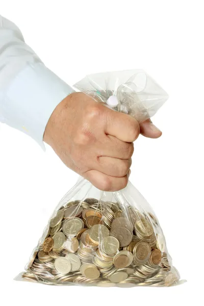 हाथ में पैसे का एक बैग पकड़े हुए — स्टॉक फ़ोटो, इमेज