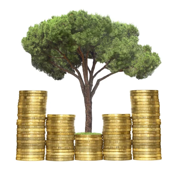 सिक्कों से बढ़ते पेड़ — स्टॉक फ़ोटो, इमेज