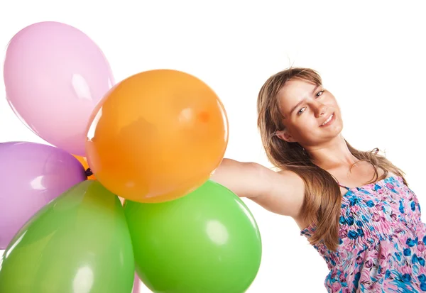 Sevimli genç kız beyaz balonları holding — Stok fotoğraf