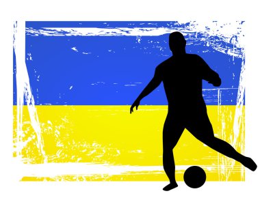 Ukrayna bayrağı önünde futbol oyuncusu