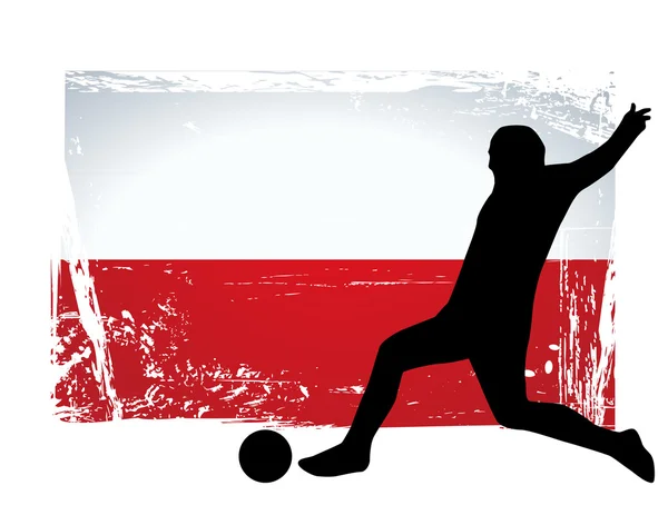 Piłkarz przed flaga Polska — Zdjęcie stockowe