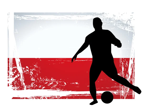Футболист перед флагом Польши — стоковое фото
