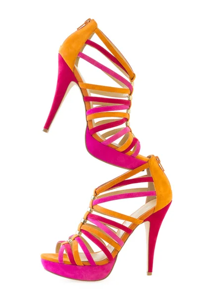 Pare av rosa och orange skor, isolera på vit bakgrund — Stockfoto
