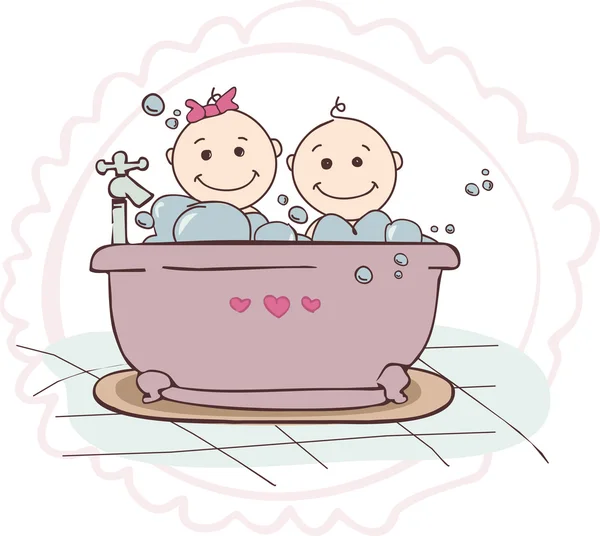 浴缸中的儿童 — 图库矢量图片