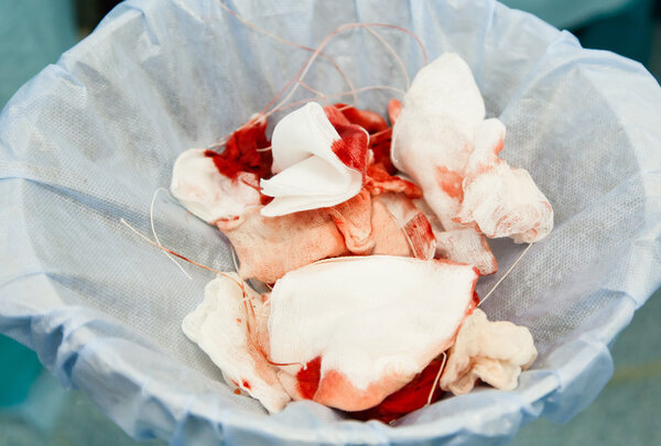 Garbage with blood on surgery