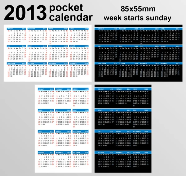 stock vector 2013 pocket calendar US