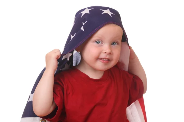Dítě s usa vlajka — Stock fotografie