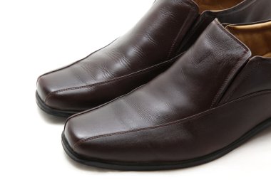 Brown leather man shoes, closeup