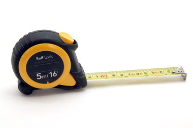 Isolated yellow measuring tape on white clipart