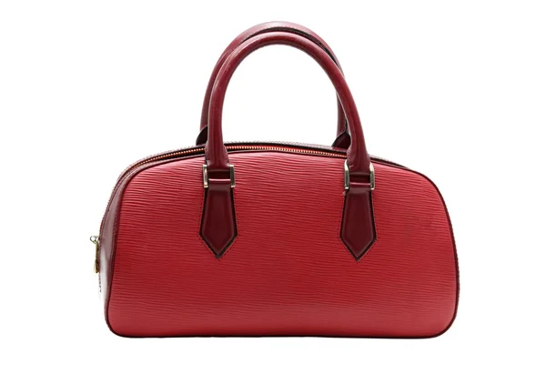 Röd falska läderväska kvinna — Stockfoto