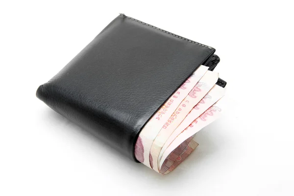 Dinheiro em carteira de couro — Fotografia de Stock