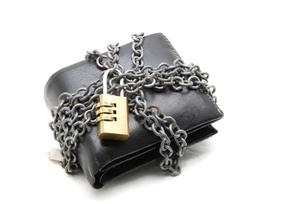Billetera de cuero negro con bloqueo de almohadilla —  Fotos de Stock