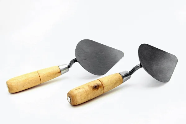 Perspective of isolated of lute trowel for construction over whi — Stock Photo, Image