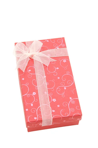 Perspective of isolated red holiday gift box, vertical — Stock Photo, Image