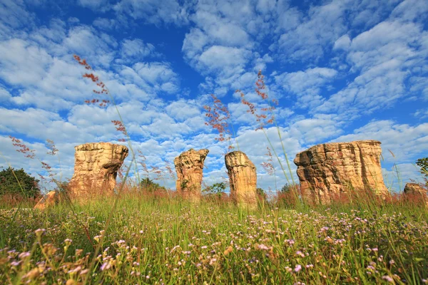Mor Hin Khao, Thailand stonehenge, with beautiful field — Stock Photo, Image