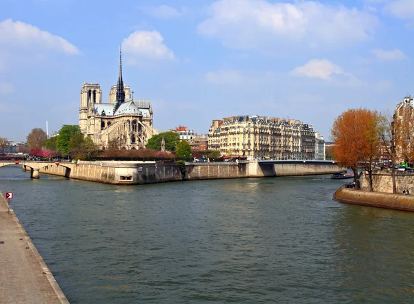 Katedrála notre dame v řeky seine Paříž Francie — Stock fotografie