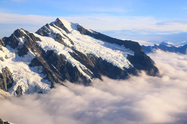 Mountain Cook Peak with mist landscape from Helicopter, New Zeal — Stock Photo, Image