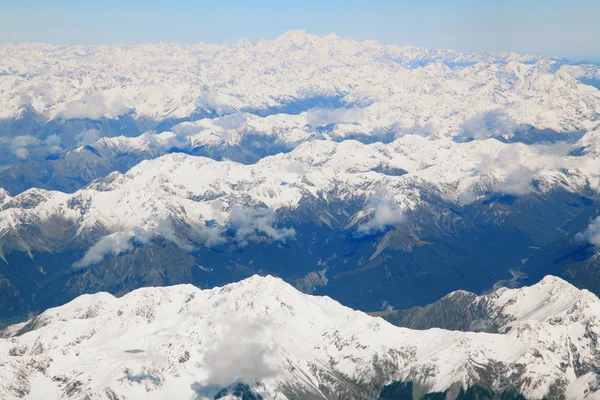 Landschap van de zuidelijke Alpen Alpen met mount cook piek van boven — Stockfoto