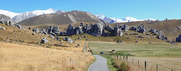 Curve pathway at Castle Hill alps mountain range New Zealand — Stock Photo, Image
