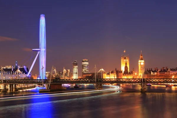 Occhio di Londra e Big Ben di notte — Foto Stock