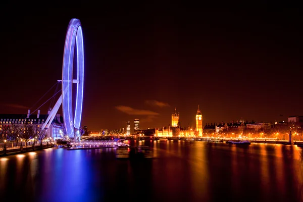 London Eye y Big ben en la noche — Foto de Stock