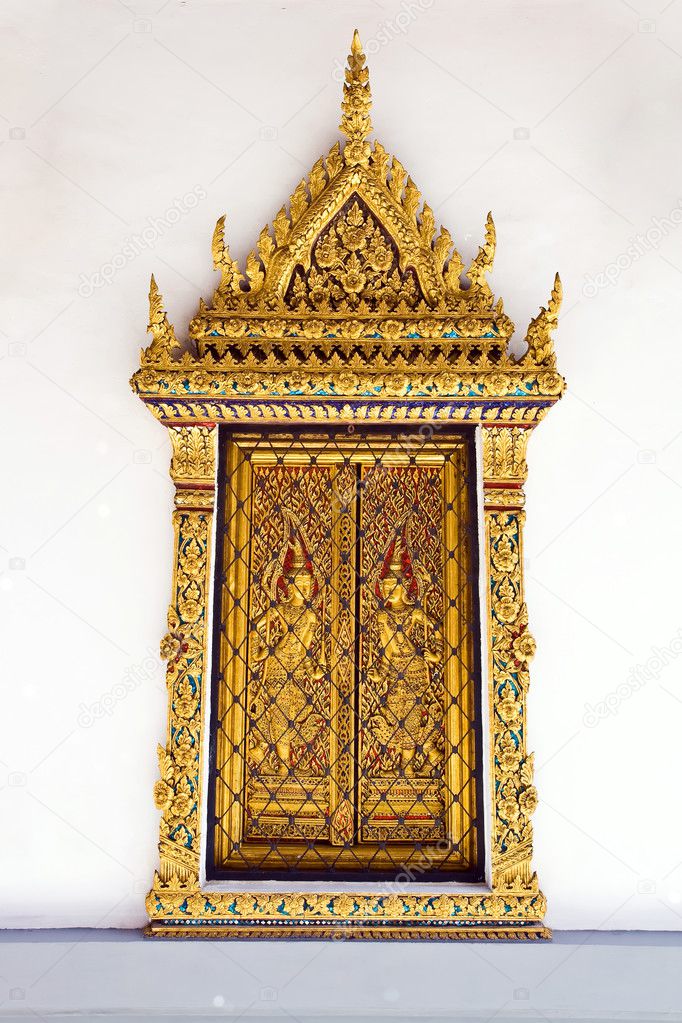 Golden Windows at Wat Phra Keao Temple in Grand Palace, Bangkok