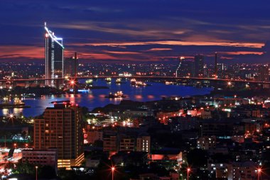 Bangkok manzarası, alacakaranlıkta Üstten Görünüm