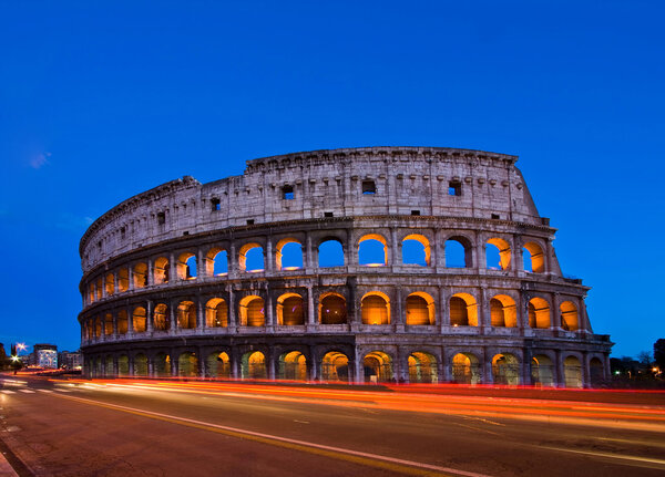 Colosseum at dusk with Light Trail, Rome