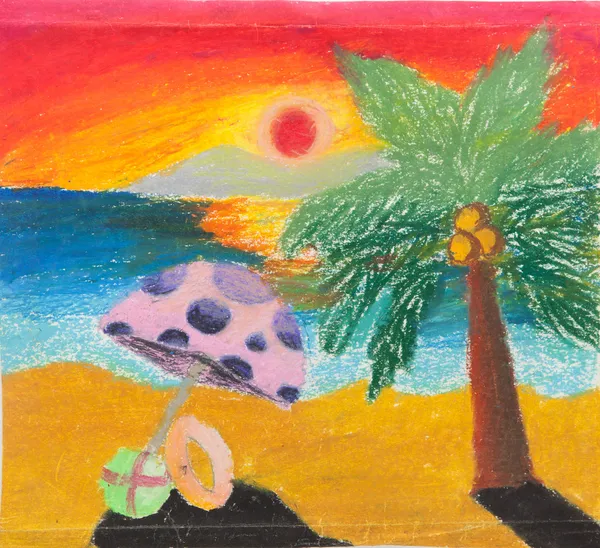 Тропічний пляж вільний малюнок рукою — стокове фото
