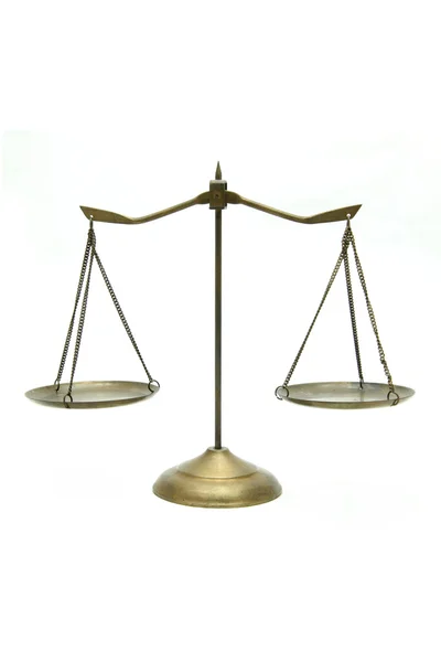 Golden brass scales of justice on white — Stock Photo, Image