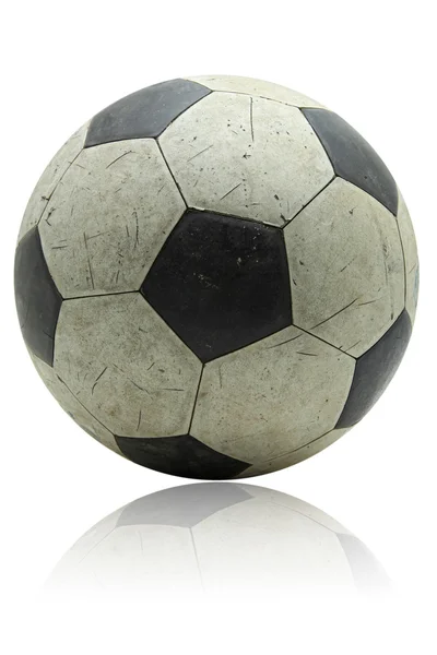 Grunge soccer football with its reflection on white — Stock Photo, Image